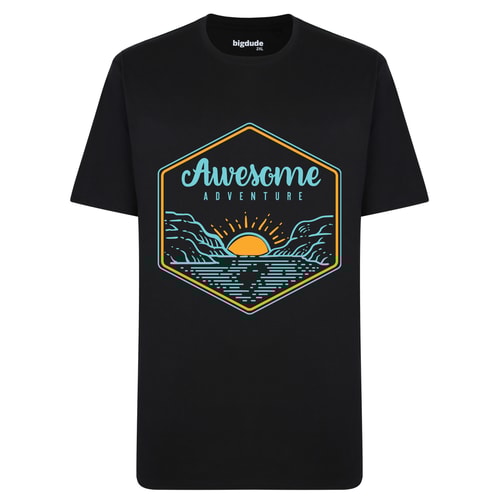 Bigdude Adventure Print T-Shirt Schwarz Groß